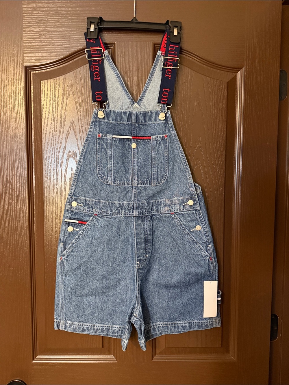 Tommy Hilfiger Denim Short Overalls with Logo Navy Straps